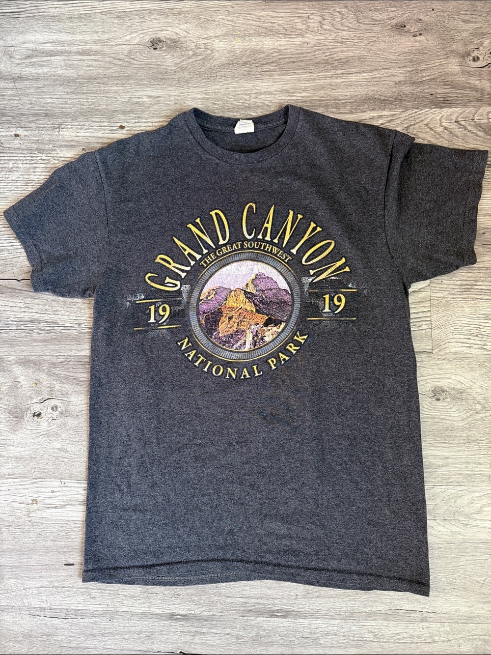 Delta Pro Weight Tee in Charcoal with Navy and Maroon Logo